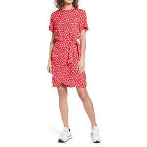 & Other Stories Floral Faux Wrap Dress in Red and White